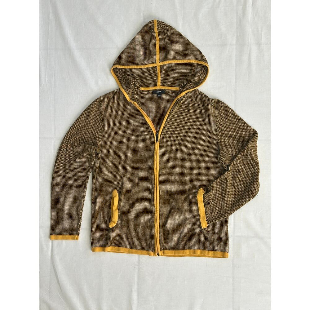 Alfani Mustard & Black Textured Zip-Up Hoodie (L)